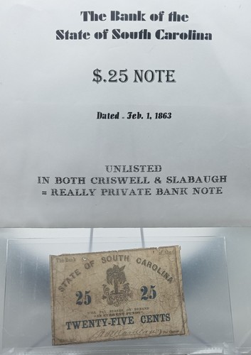 Uncommon 1863 25c The Bank Of The State Of South Carolina Note - Scarce - VHTF - Picture 5 of 5