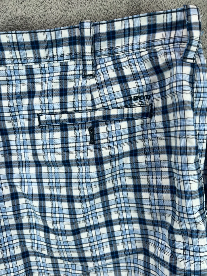 Pantalones Cortos Para Hombres 38 Golf IZOD Lujo Deportes Azul Cuadros Chino Plano 10" Entrepierna Foto 3 de 4