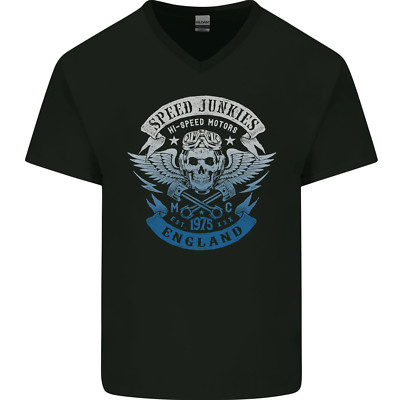 England Speed Junkies Biker Motorrad Herren T-Shirt V-Ausschnitt Baumwolle