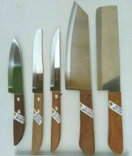 5pcs Thai KIWI Brand Knives Wood Handle Kitchen Blade Stainless - ( #172 Set )