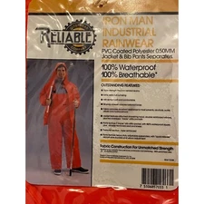 Reliable Outerwear Iron Man Industrial Rainwear Bib Pants Neon Orange Large New