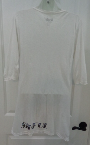 SinfulšBeautiful Rhinestone Tiger & Floral V-Neck Tunic T-Shirt Top-Sz L - Picture 8 of 9