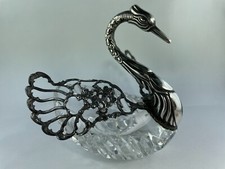 Schwan Schale Bonboniere Bleikristall & 835 Silber Putto / Putte Dekor 500 Gramm