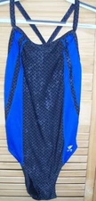 TYR one-piece royal blue & gray print swimsuit~size 32~racerback~racing~