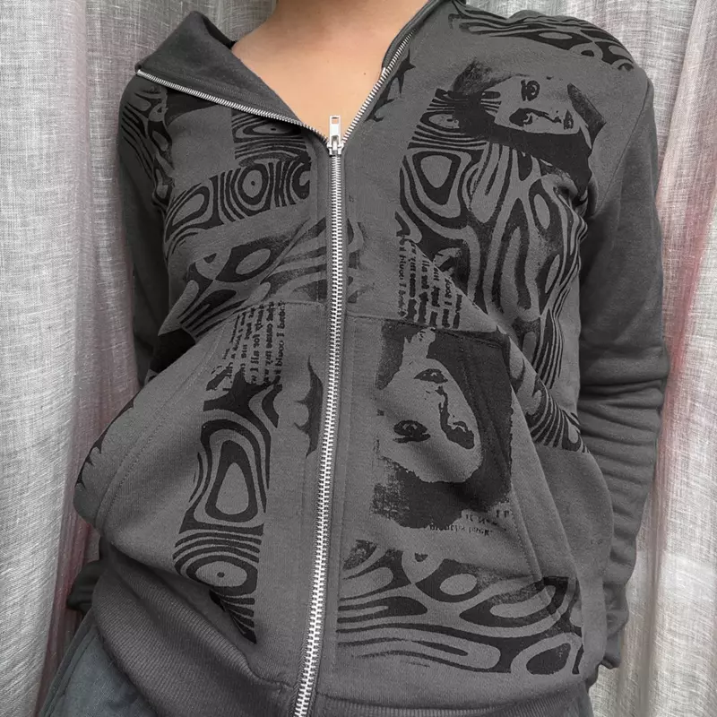 Y2K Hoodie Aesthetic Female Sweatshirts Zip Up Long Sleeve Coat