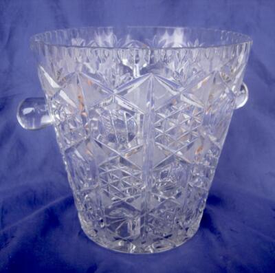 Cut Crystal Champagne Cooler Ice Bucket  Glass Knob Handles Bohemia 9 In Tall