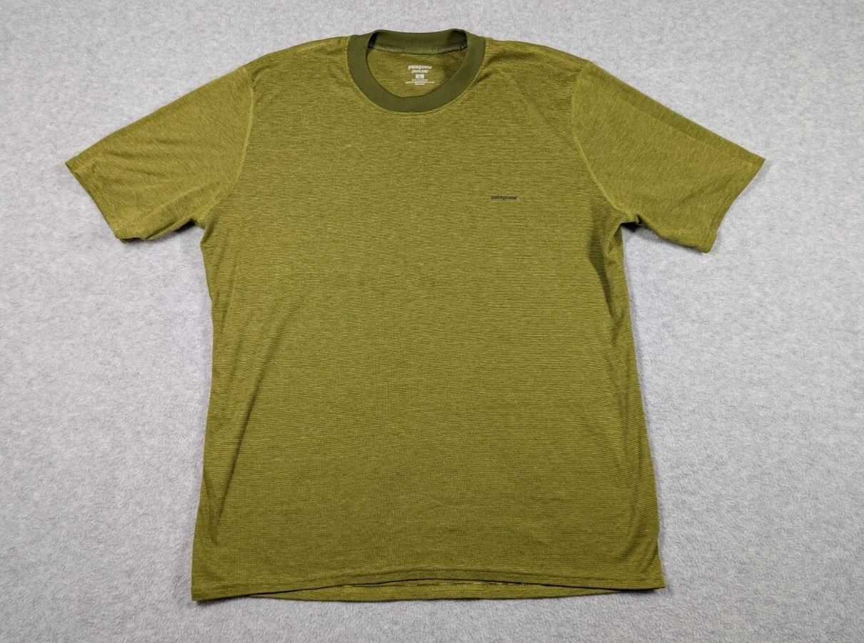 Patagonia Women Top Large Capilene Base Layer Green Crew Short Sleeve
