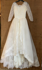 Vintage Handmade Wedding Dress Gown Tulle Lace Full Length Square Neck Bride