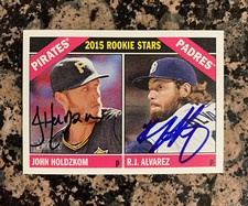 JOHN HOLDZKOM & RJ ALVAREZ Signed 2015 Topps Heritage Baseball Card Rookie AUTO