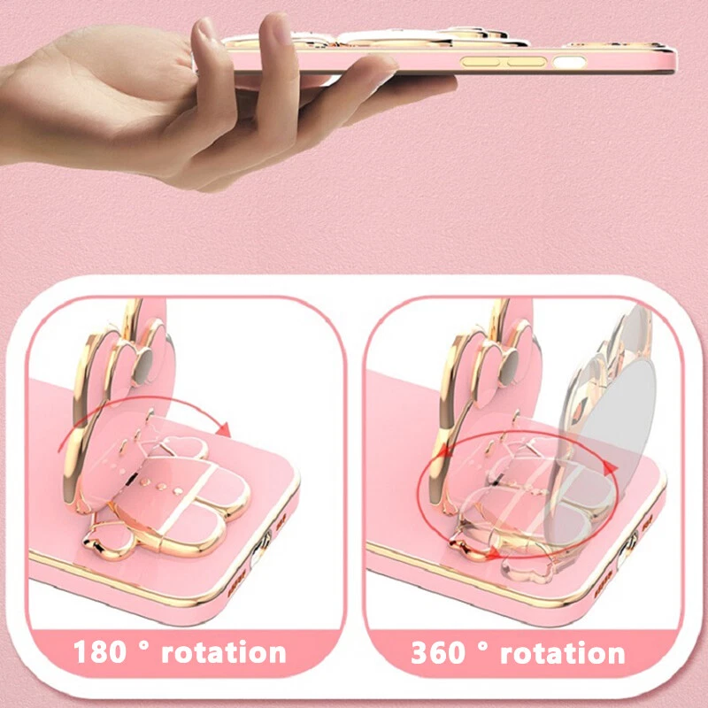 For iPhone 14 Pro Max 13 12 11 XS XR Cartoon Rabbit Invisible Mirror Stand Case - Image 4 of 4