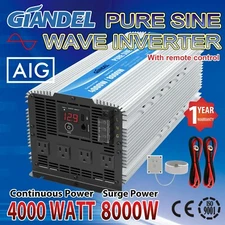 Power Inverter Pure Sine Wave 4000W 12V to 110V-120V 4.5m Remote USA Transistors