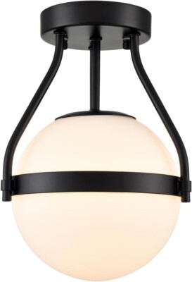 Modern Globe Semi Flush Mount Ceiling Light,Black Ceiling Light Fixture