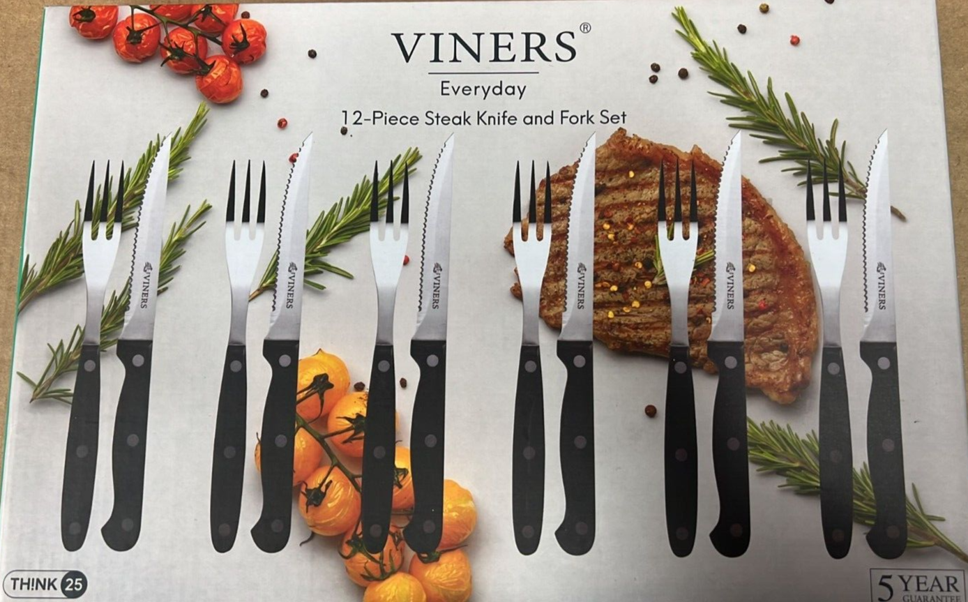 Viners Everyday 12 Piece Silver Stainless Steel Steak Knife and Fork