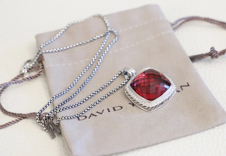 David Yurman Sterling Silver 20mm Albion 18" Necklace Tourmaline with Diamonds - Image 2 of 4