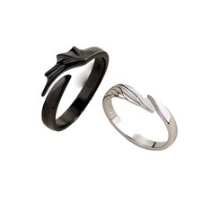 Matching Couple Rings Adjustable Alloy Open Mouth Angel and Demon Wing Fashion