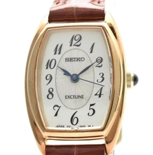 [Near MINT] Seiko Exceline 1F21-0AJ0 Gold Tonneau Quartz Ladies Watch From JAPAN