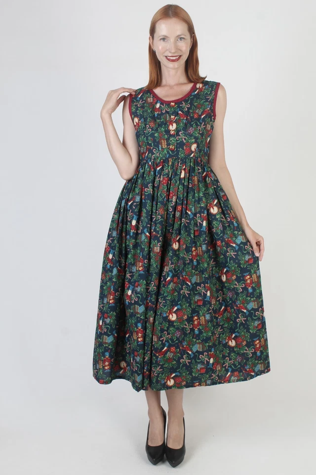 Maxi Vestido De Colección Estampado En Todas Partes Novedad Papá Noel Cascanueces Fiesta de Vacaciones Foto 2 de 4