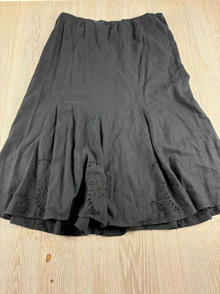 Falda para mujer Hillard & Hanson 2X negra maxi cintura elástica mezcla de lino Foto 3 de 4