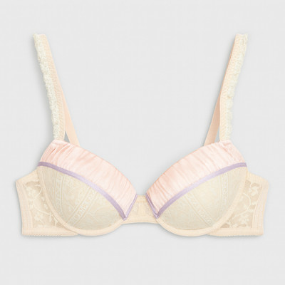 E et D O3E24 Lace Overlay Padded Underwire Bra with Pleated Cup Design