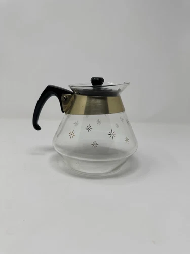 Pyrex Corning Vintage 4 cup Glass Carafe Coffee Tea Pot w/ Lid Atomic Starburst