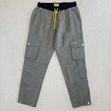 GFTD LA Pants Mens Large Gray Nylon Cargo Jogger Drawstring Pockets Streetwear