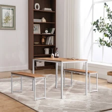 CANMOV Metal Frame Table with Benches 3 Piece Dining Set, Easy Assembly