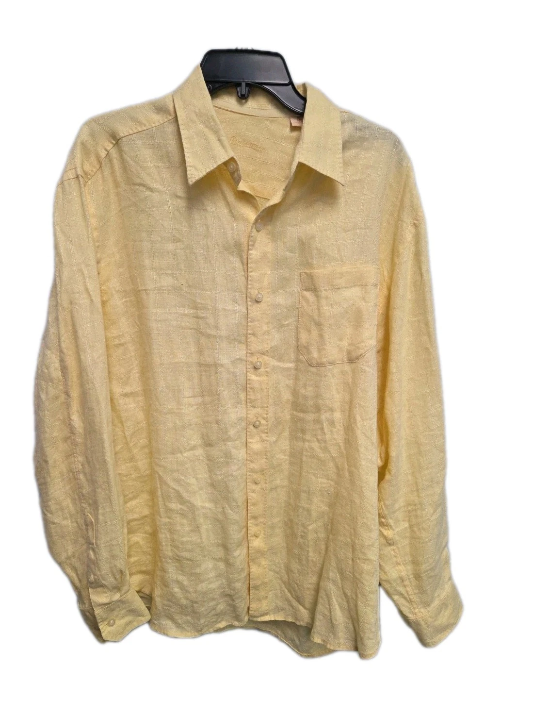 Tommy Bahama Mens 100% Linen Large Long Sleeve Button Up Shirt Yellow Geo Print