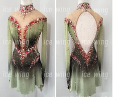 Figure Skating Dress Ice Skating Dress green dyeing Competition Skating Wear