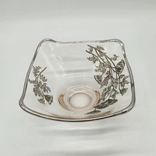 Viking Glass Silver Overlay Bowl Flanders Poppy 6" Vintage Art Deco USA Made