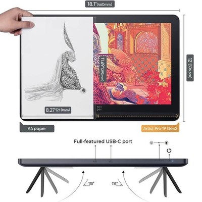 XPPen 15.4'' Drawing Tablet with Screen, 133% sRGB, Full Laminated, X3 Stylus