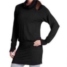 Athleta Women's Duran Cowl Neck Tunic Drop Waist Dress 964416 Black Size S