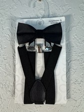 NWT Boys Black Bow tie And Suspender Set Ages 3-7. Gift Set IT1014-15