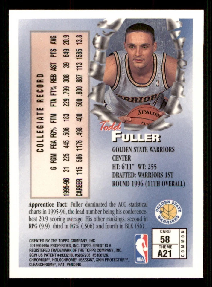 1996-97 Finest #58 Todd Fuller B RC - Image 2 of 2