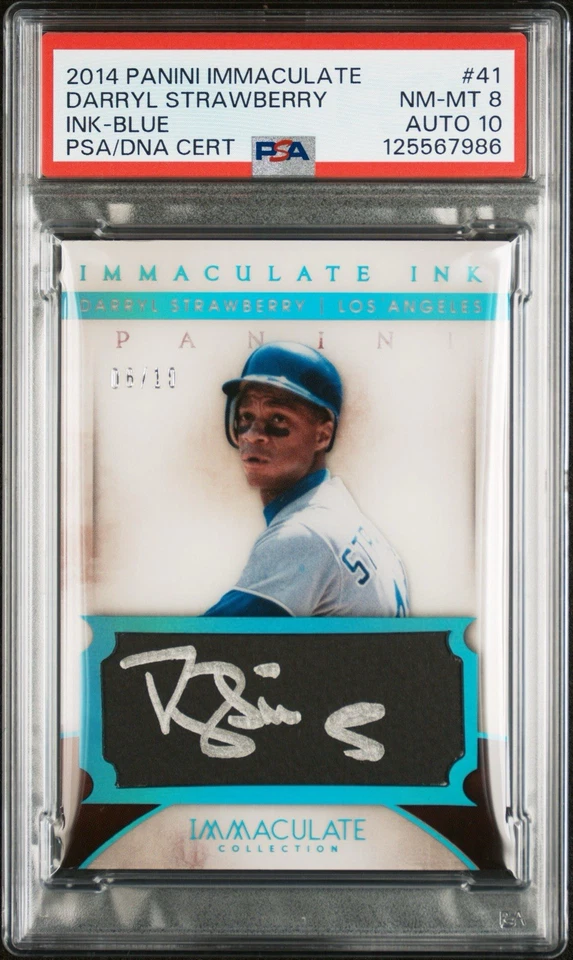 2014 Panini Immaculate Collection Darryl Strawberry Auto /10 LA Dodgers PSA 8 - Image 3 of 3