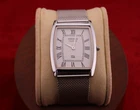 Vintage Seiko Slim Quartz Barrel Tank White Dial Silver Mesh Band Wrist Watch