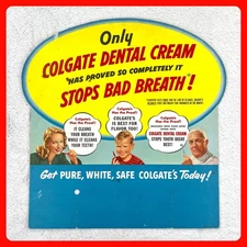 1950s Colgate Dental Cream Vintage Advertising Sign 20" Cardboard Store Display