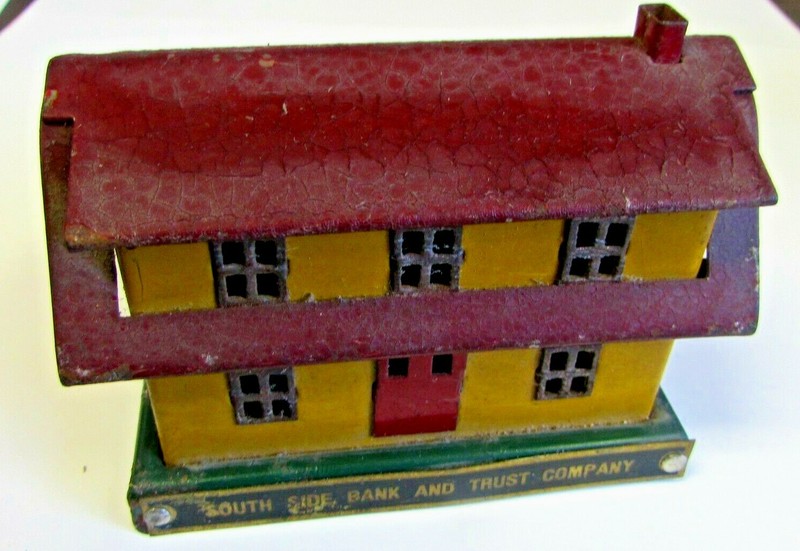 ORIGINAL - SOUTH SIDE BANK - SCRANTON PA - SAVE FOR A HOME  METAL HOME BANK - VG