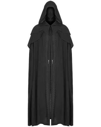 Punk Rave Mens Long Gothic Hooded Cloak Cape Mantle Black Witchcraft Occult Coat