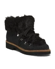 Franco Sarto Women's 8.5 Charcoal Faux Fur Harlin Lace-up Winter Ankle Boots