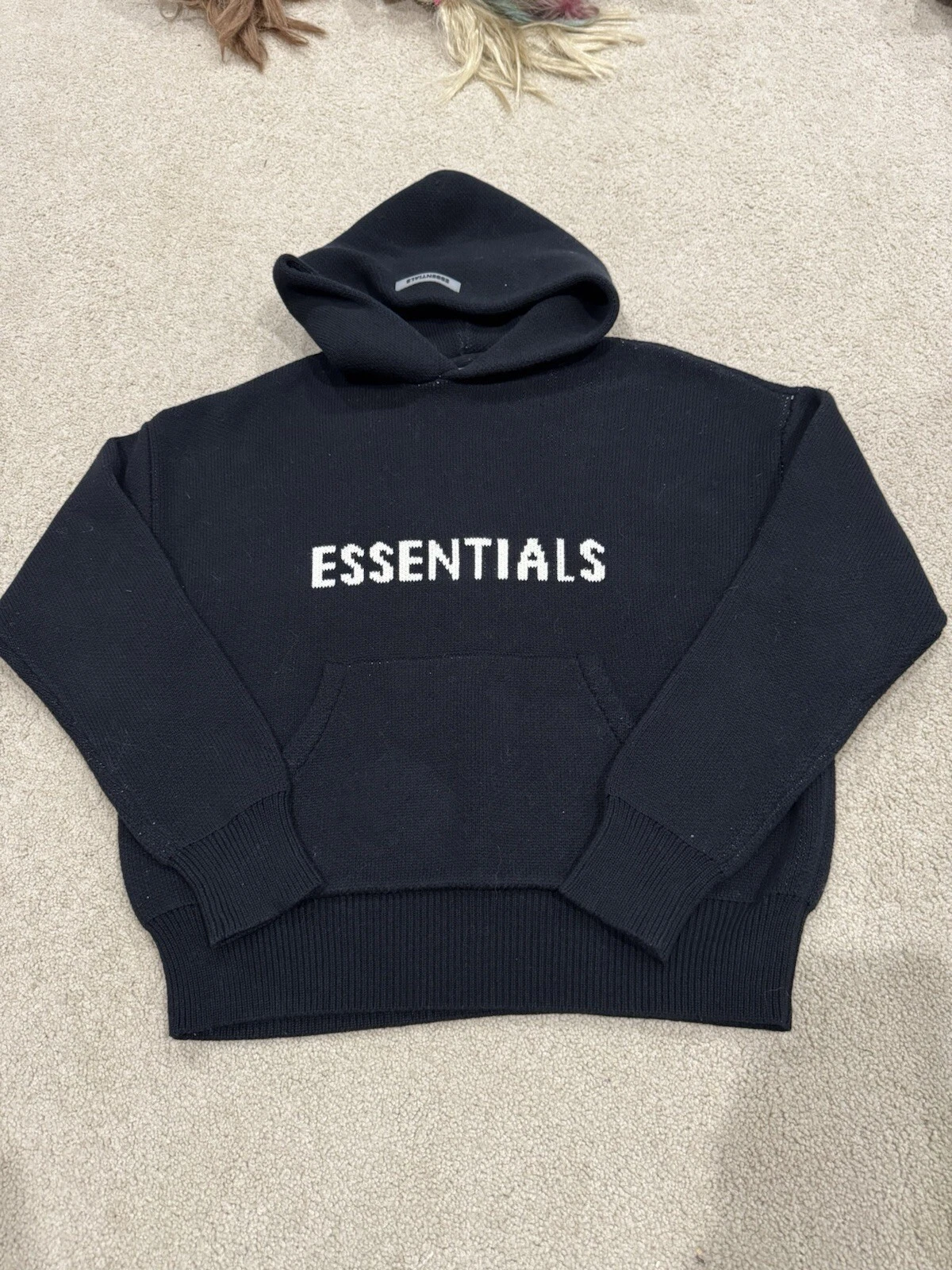 Felpa con cappuccio Fear Of God Essentials in maglia nera usata taglia XS