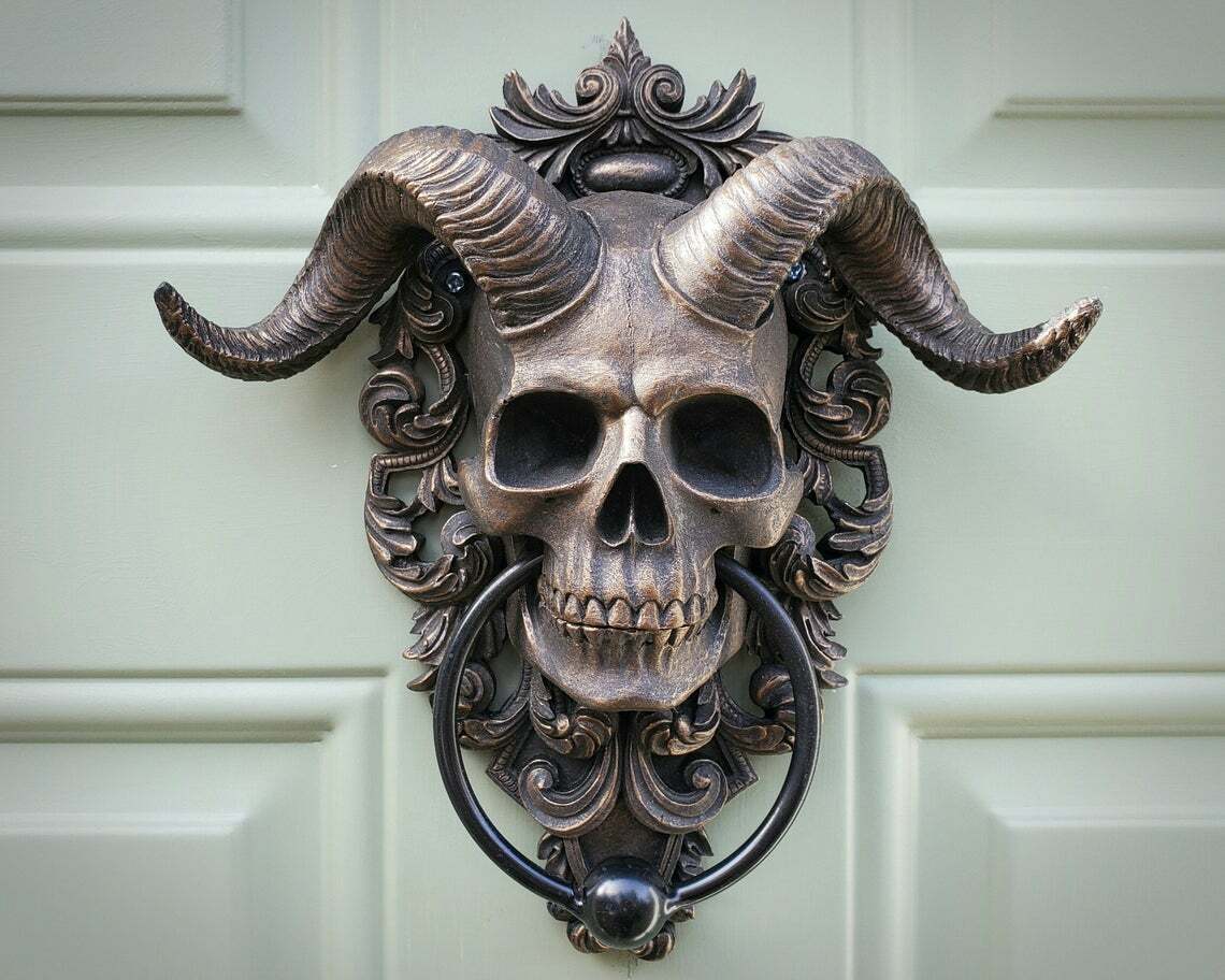 Skull Door Knocker, Horned, Gothic Decor, Oddities