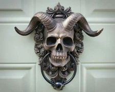 Skull Door Knocker, Horned, Gothic Decor, Oddities, Halloween Decoration, Skulls