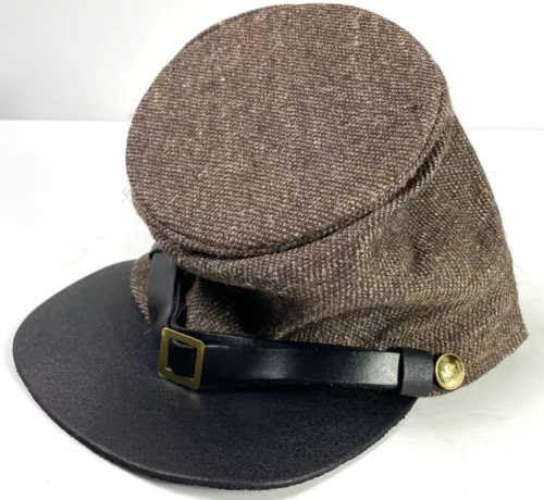 CIVIL WAR CS CSA CONFEDERATE BUTTERNUT JEAN WOOL INFANTRY BUMMER KEPI CAP-LARGE