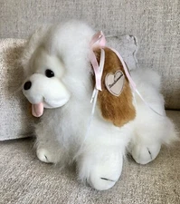 Vintage Summit Heartwarmers White Dog Plush Brown Ears 1990 Ribbons Tongue TAG