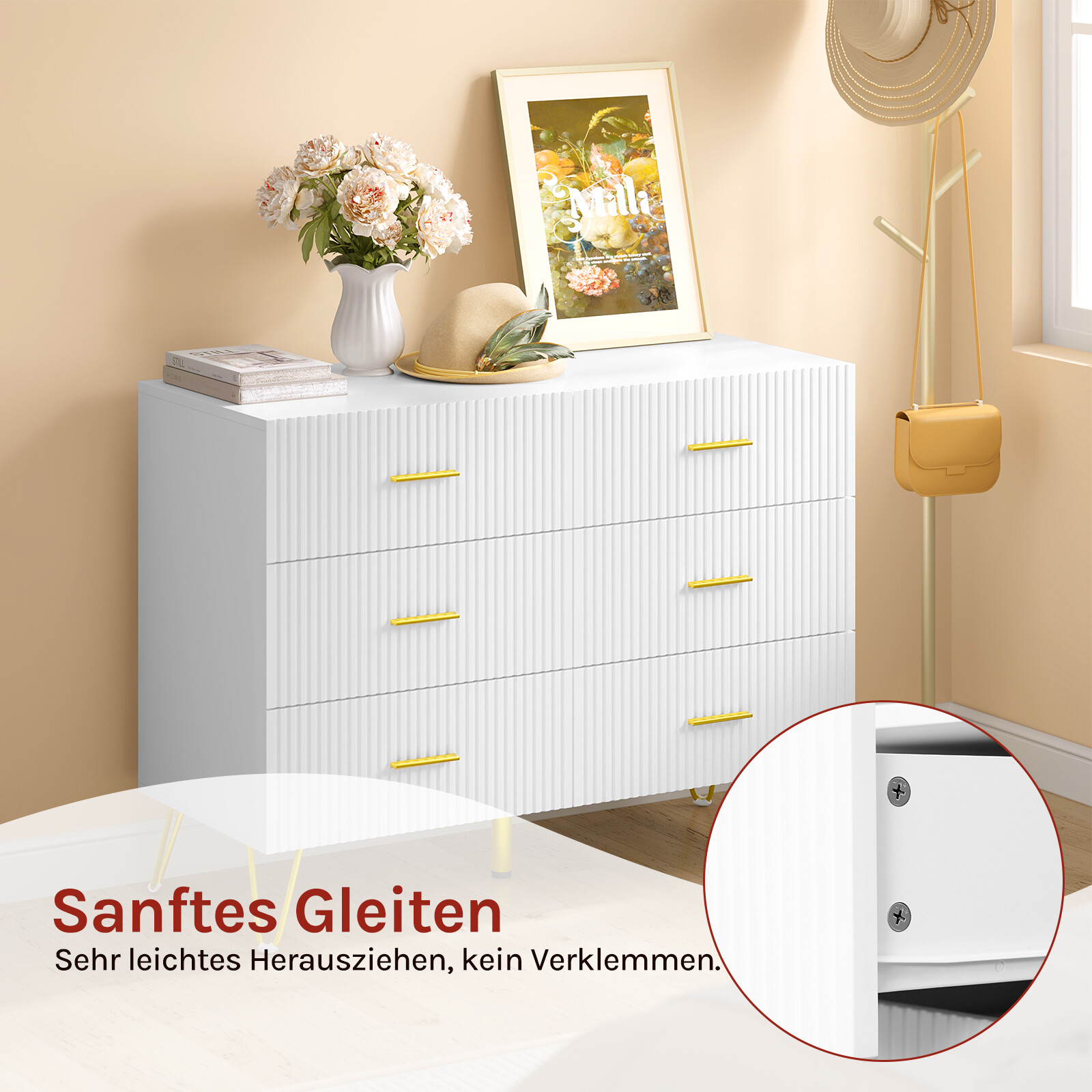 Modern Kommode mit 6 Schubladen Sideboard Schubladenschrank Kleiderschrank Weiß