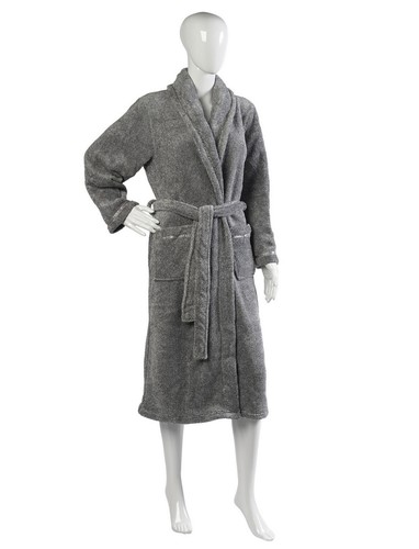 Womens Charcoal Fleck Bathrobe Slenderella Super Soft Fleece Wrap Dressing Gown - Picture 4 of 17