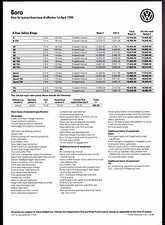 Volkswagen Bora Prices & Equipment 1999 UK Market Single Sheet Brochure 