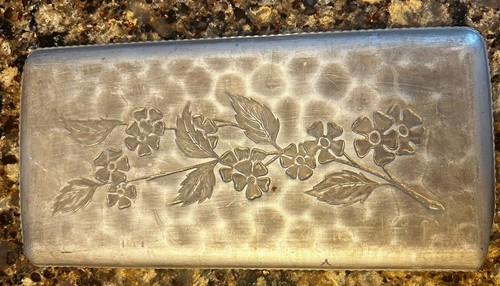 VTG Embossed/Hammered Aluminum Rectangular Tray 11"x5.5" Flower