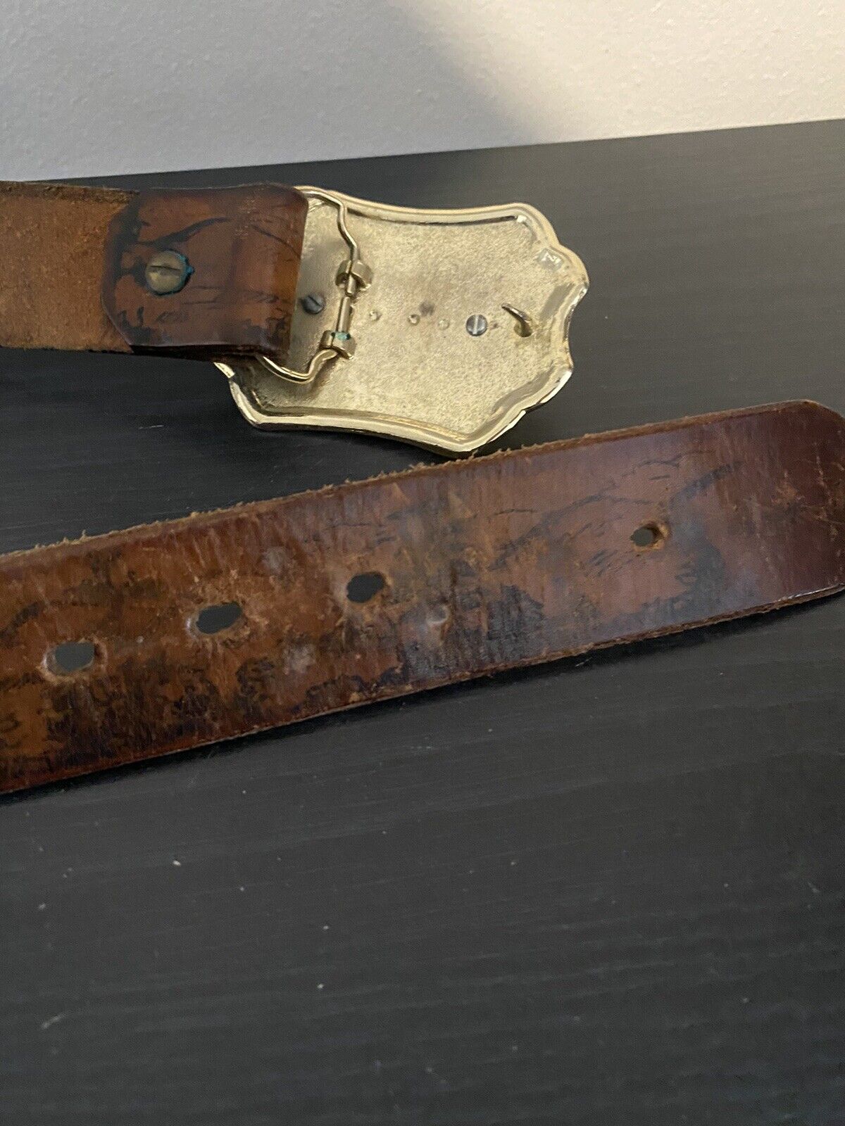 Vintage Brown Leather Belt with Bald Eagle Belt B… - image 9