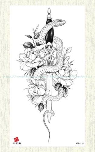 large fake tattoos rose flower sword snake large 